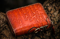 Handmade Leather Tibetan Tooled Mens billfold Wallet Cool Chain Wallet Small Biker Wallets for Men