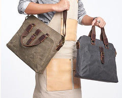 Mens Gray Canvas Briefcase Handbag Work Bag Business Bag for Men