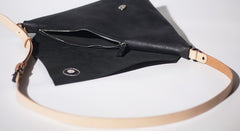 Black Leather Mens Triangle Sling Bag Sling Shoulder Bag Chest Bag for men