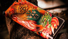 Handmade Leather Men Tooled Acalanatha Cool Leather Wallet Long Phone Clutch Wallets for Men
