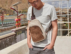 Cool Canvas Gray Mens Sling Bag Chest Bag One Shoulder Pack for men
