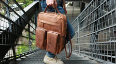 Cool Brown Mens Leather Backpack Travel Backpacks Laptop Backpack for men
