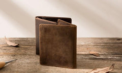 Coffee Cool Leather Mens Small Wallets Bifold Vintage Slim billfold Wallet for Men