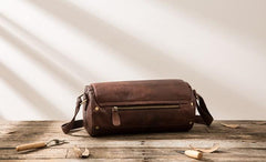 Cool Small Mens Leather Barrel Bag Messenger Bags Shoulder Bags  for Men