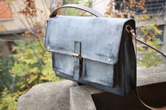 Handmade Vintage Leather Mens Cool Messenger Bags Gray Shoulder Bag for Men