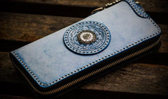 Handmade Leather Mens Tibetan Chain Biker Wallet Cool Leather Wallet Long Clutch Wallets for Men