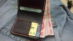Coffee Vintage Leather Mens Small Wallet Leather billfold Bifold Wallets for Men