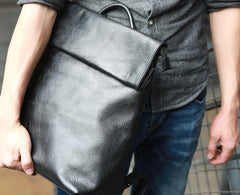 Cool Black Mens Leather Backpack Travel Backpacks Laptop Backpack for men