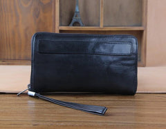 Genuine Leather Mens Cool Long Leather Wallet Zipper Clutch Wristlet Wallet for Men