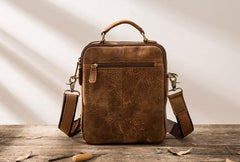 Cool Leather Brown Small Mens Messenger Bag Vintage Shoulder Bag  for Men