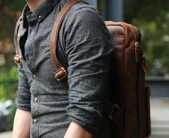 Cool Brown Leather Mens Backpack Travel Backpacks Laptop Backpack for men