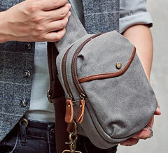Cool Gray Canvas Mens Sling Bag Chest Bag One Shoulder Packs for men