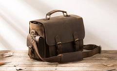Coffee Vintage Leather Mens Camera Messenger Bag Crossbody Camera Bags for Men