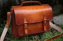 Handmade Leather Cool Mens Brown Briefcase Messenger Bag School Bag for men