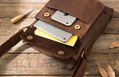 Cool Small Leather Coffee Mens Messenger Bags Shoulder Bags for Men