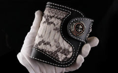 Handmade Leather billfold Mens Chain Biker Wallet Cool Boa Skin Wallet With Chain Wallets for Men