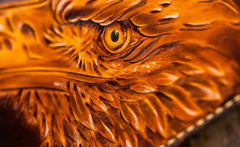 Handmade Leather Mens Tooled Eagle Chain Biker Wallet Cool Leather Wallets Long Wallets for Men