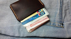 Dark Brown Leather Mens Slim Front Pocket Wallets Leather Cards Wallet for Men