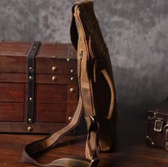 Genuine Leather Mens Cool Chest Bag Sling Bag Crossbody Bag Travel Bag Hiking Bag for men
