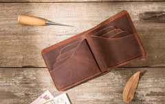 Brown Cool Leather Mens Small Wallet Bifold Vintage Slim billfold Wallet for Men