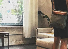 Mens Canvas Leather Square Side Bag Messenger Bag Canvas Shoulder Bag for Men