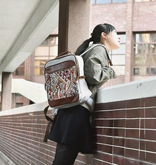 Vintage Canvas Gray Mens Backpack Canvas Travel Bag Canvas School Bag for Men