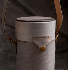 Handmade Gray Leather Mens Barrel Bag Shoulder Bag Messenger Bag for Men