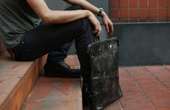 Cool Black Mens Leather Backpack Travel Backpacks School Backpacks for men