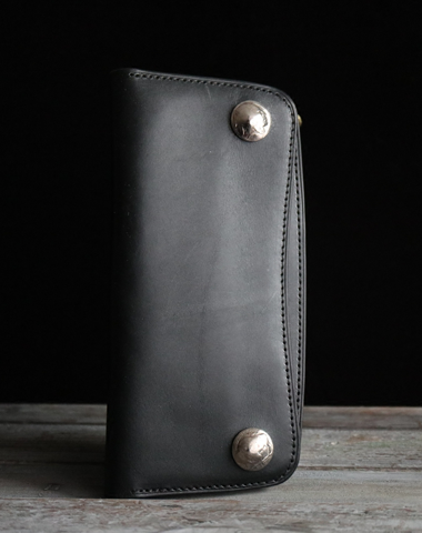 Handmade leather biker trucker wallet leather chain men Cool Black long wallet