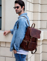 Cool Leather Mens Backpack Large Vintage School Backpack Travel Backpack for Men