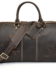 Cool Leather Mens Weekender Bag Vintage Coffee Travel Bag for men