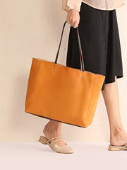 Fashion Brown Large Leather Tote Bag Shopper Bag Big Black Tote Purse For Women