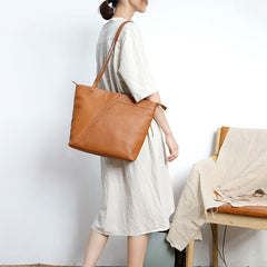 Fashion Handmade Brown Leather Tote Bag Shopper Bag Tote Purse For Women