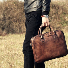 Vintage Leather Mens Brown Briefcase Work Bag Laptop Bag Business Bag for Men