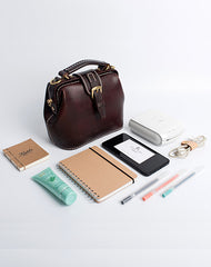 Handmade Womens Gray Leather Small doctor Purse Gray shoulder doctor bags for women