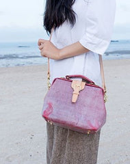 Handmade Womens Red Leather doctor Handbag shoulder doctor bags Purse for women
