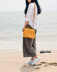Handmade Womens Yellow Leather Small doctor Handbag shoulder doctor bags for women
