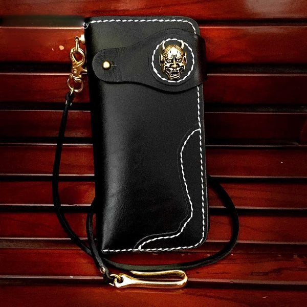 Handmade Black Leather Men's Long Biker Wallet Chain Wallet Long Biker Chain Wallet For Men