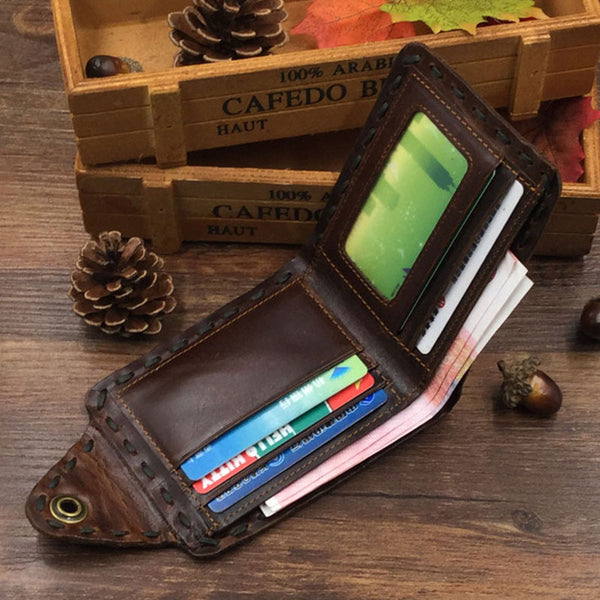 Handmade Leather Small Mens Wallet Bifold billfold Wallet for Men