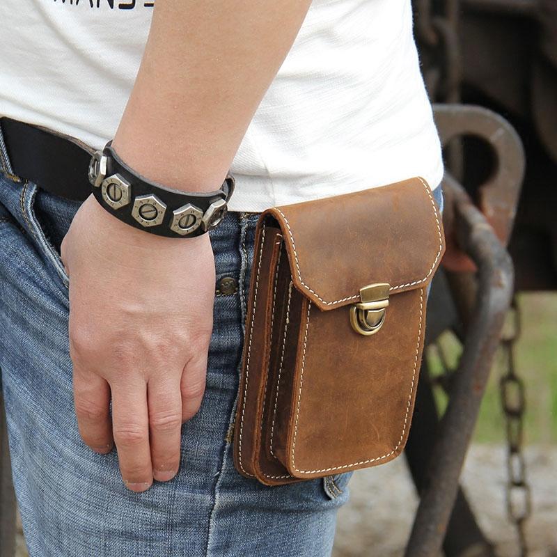 Leather Belt Pouch Mens Small Cases Waist Bag Hip Pack Belt Bag for Me