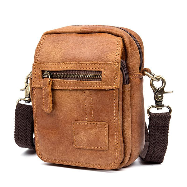 Tan Leather Mens Belt Pouch Small Courier Bag Waist Bag Belt Bag Messenger Bag f MSG01881003