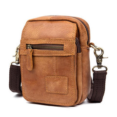 Tan Leather Mens Belt Pouch Small Courier Bag Waist Bag Belt Bag Messenger Bag for Men