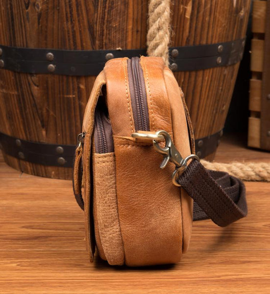 Tan Mens Leather Belt Pouch Small Side Bag Belt Bag Camel Waist Bag Courier Bag MSG01881002