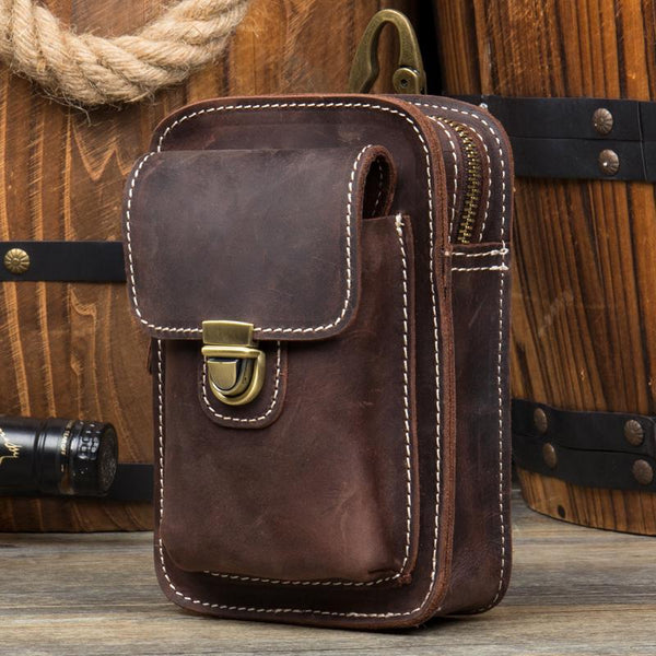 Vintage Mens Leather Belt Pouch Small Belt - Back View