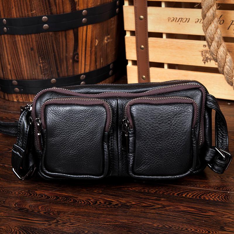 Cool Mens Brown Leather Fanny Pack Waist Bag Hip Pack Black Belt Bag Bumbag for Men