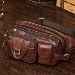 Brown Mens Leather Fanny Pack Waist Bag Hip Pack Black Belt Bag Bumbag for Men
