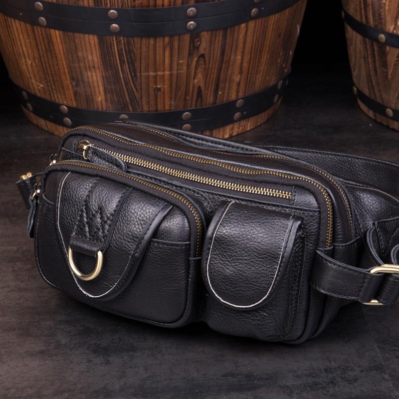 Brown Mens Leather Fanny Pack Waist Bag Hip Pack Black Belt Bag Bumbag for Men