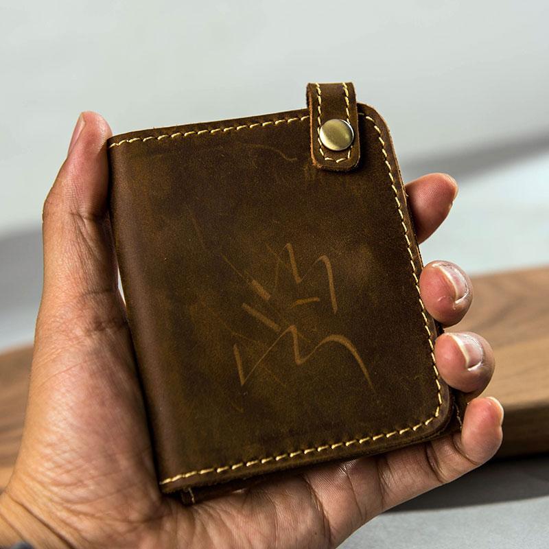 Leather Men Slim Small Wallet Bifold Small Vintage billfold Wallet for Men