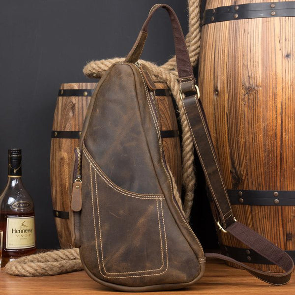Leather Mens Cool Sling Bag Crossbody Bag - Back View