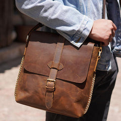 Cool Leather Mens Messenger Bags Shoulder Bag Vintage Crossbody Bags for Men